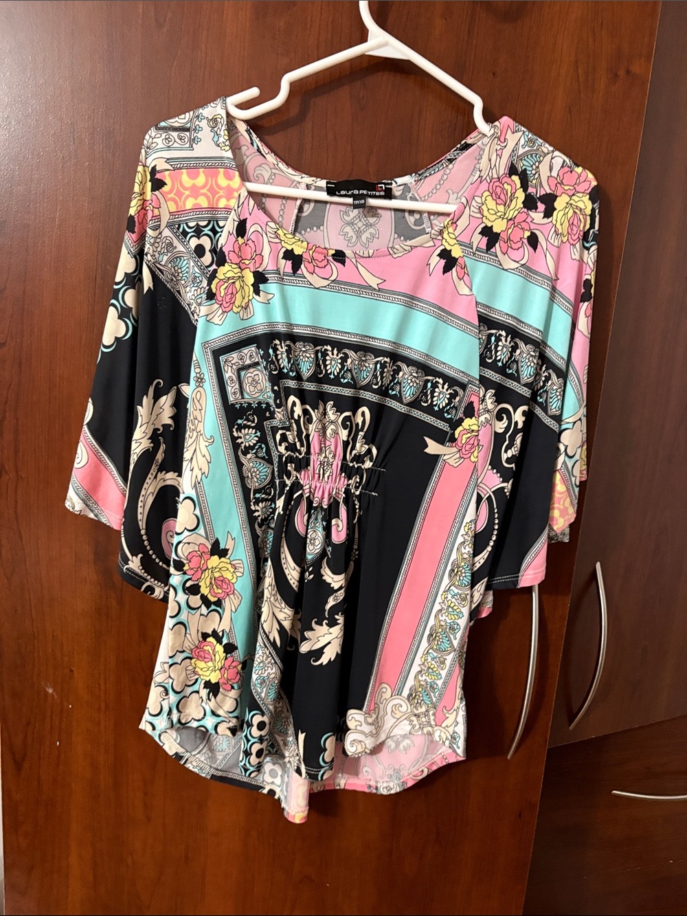 Lush Printed Floral Panel Blouse - Pink & Black p2p 18